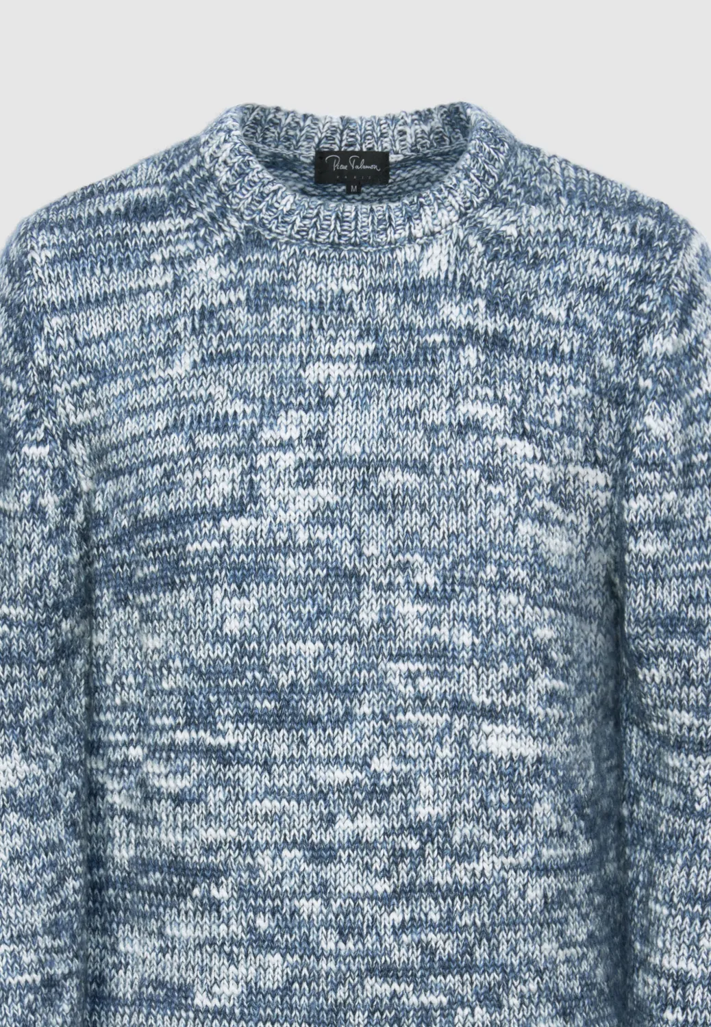 Pierre Talamon pull laine épaisse bleu blanc chiné