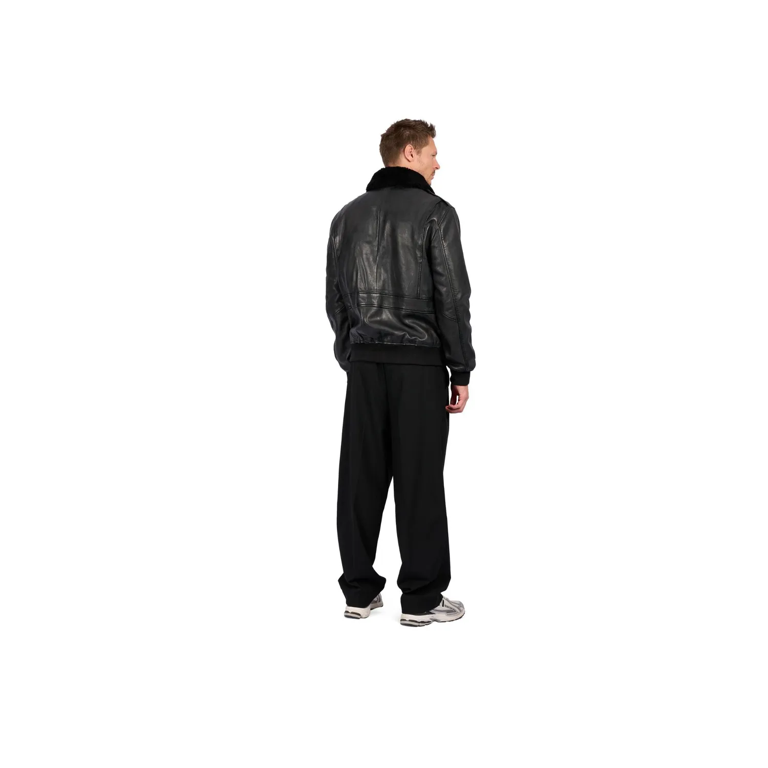 Oakwood B12 65177 blouson cuir homme noir col laine