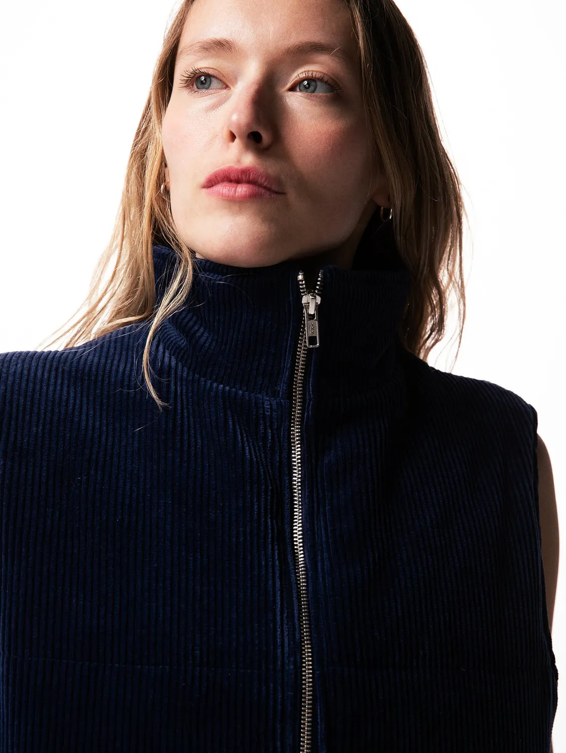 Cotelé Paris Navy doudoune sans manche marine velours bio