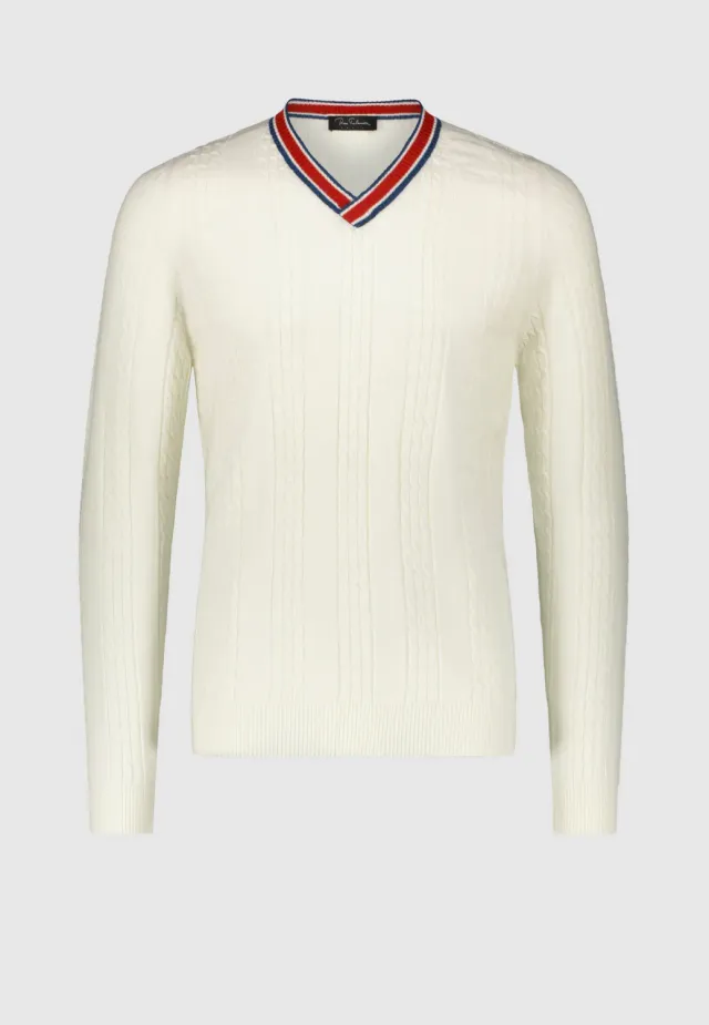 Pierre Talamon pull torsadé blanc maille