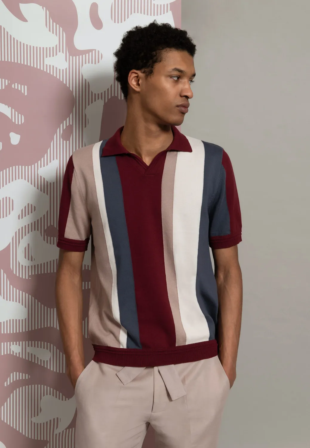 Pierre Talamon polo rayures multicolores bordeaux coton