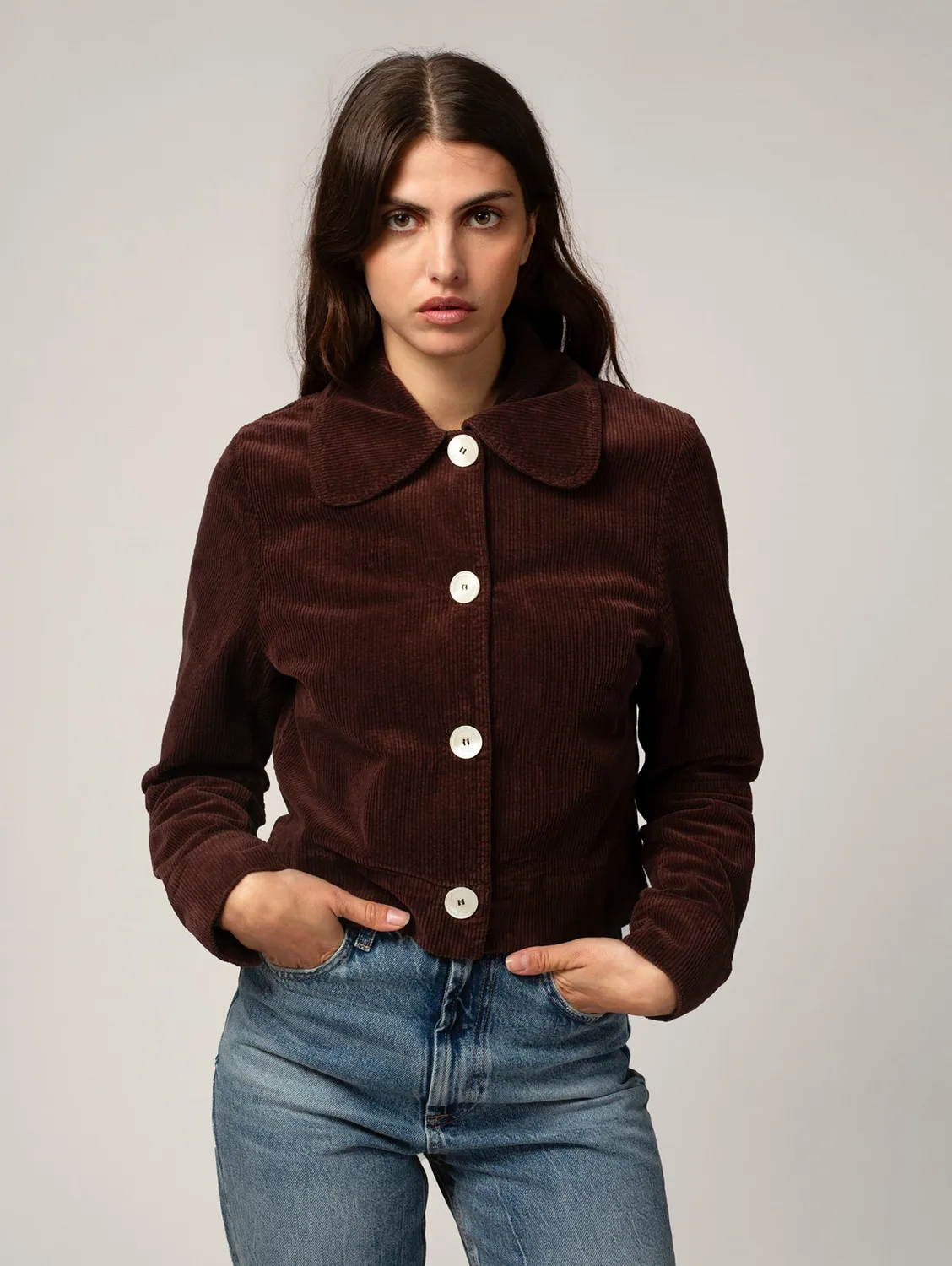 Cotelé Paris Veste Daisy Chocolat velours courte femme XS-XL