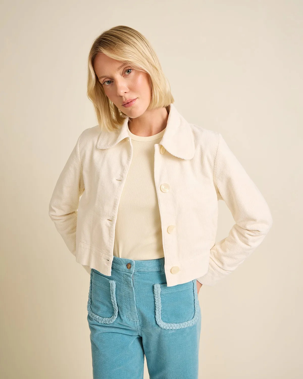 Cotelé Paris Daisy veste écru coton bio