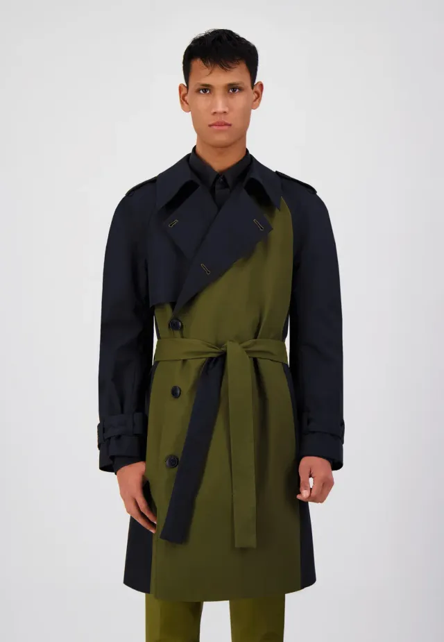 Pierre Talamon trench kaki noir coupe droite