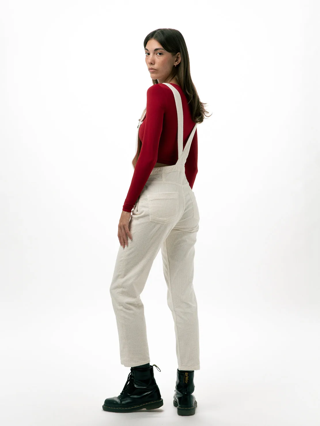 Cotelé Paris Mom salopette femme écru velours