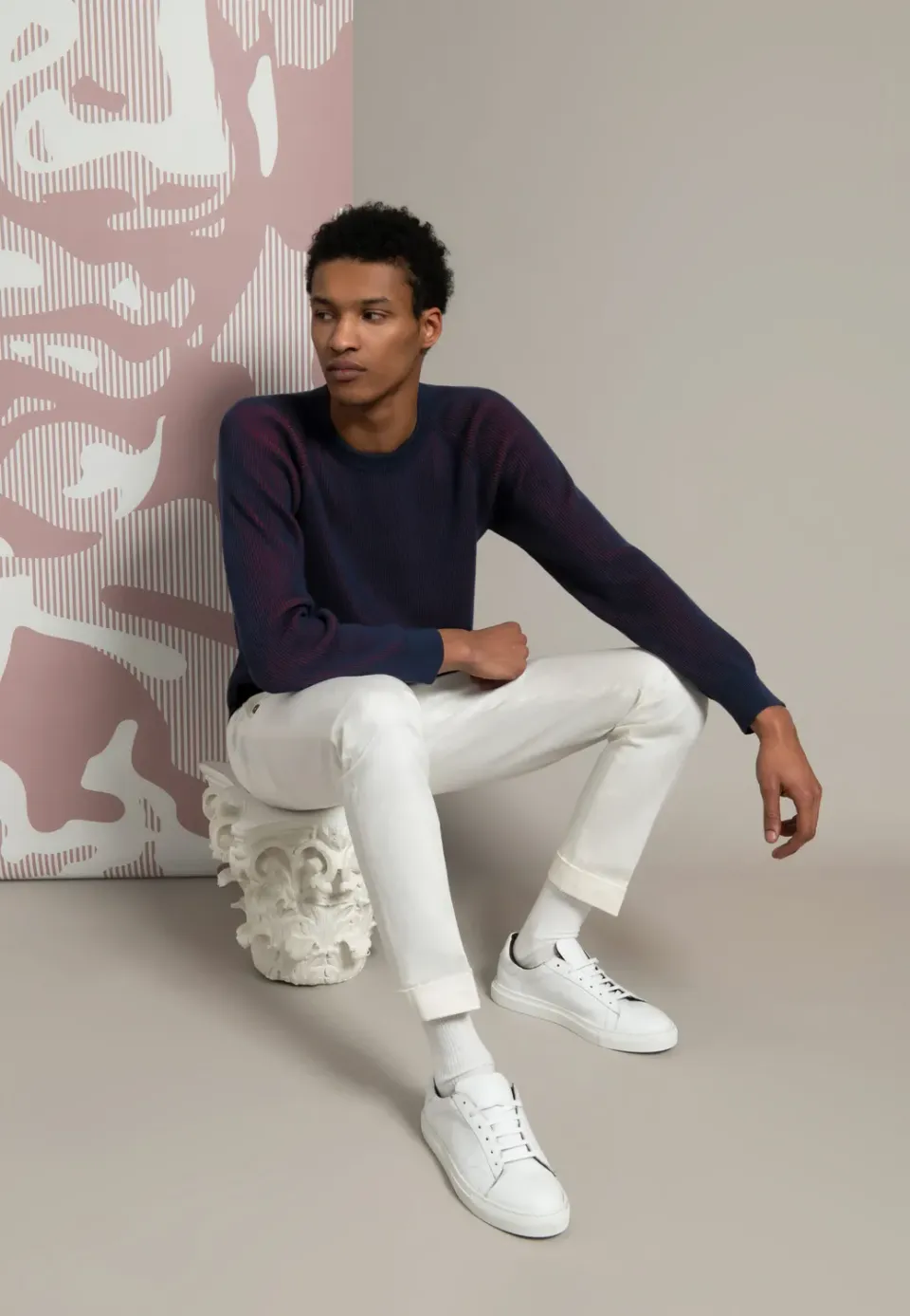 Pierre Talamon pull vanisé bleu marine bordeaux homme