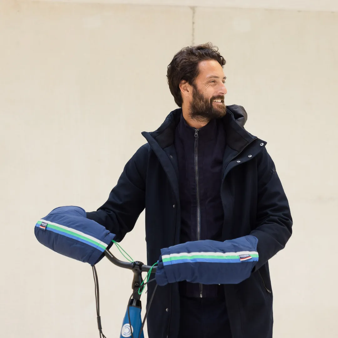 Le Temps des Grenouilles manchons vélo bleu marine imperméables