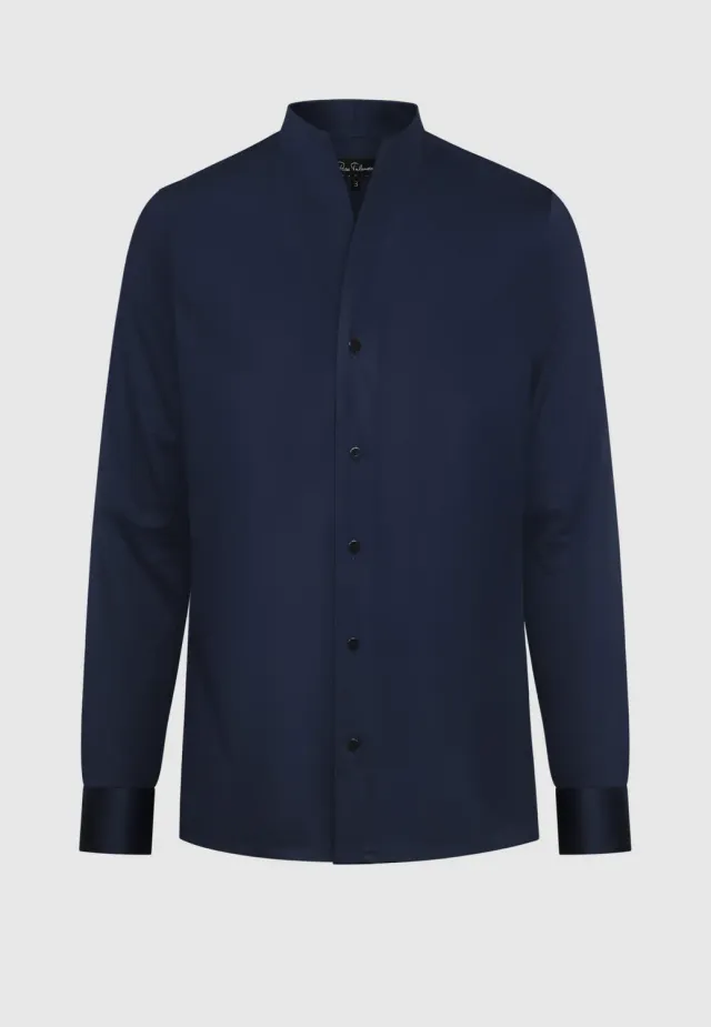 Pierre Talamon Col Montant chemise marine coton