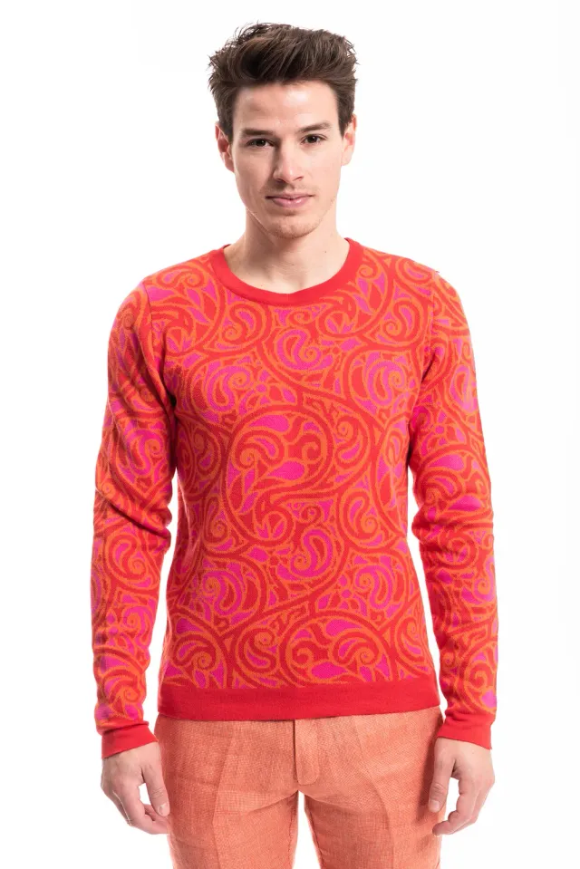 Pierre Talamon pull Paisley corail homme motif