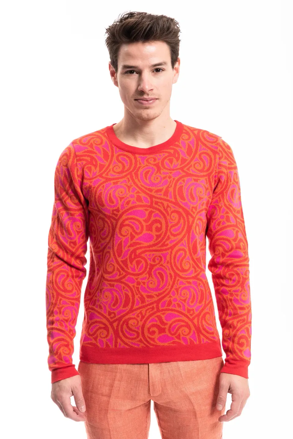 Pierre Talamon pull Paisley corail homme motif