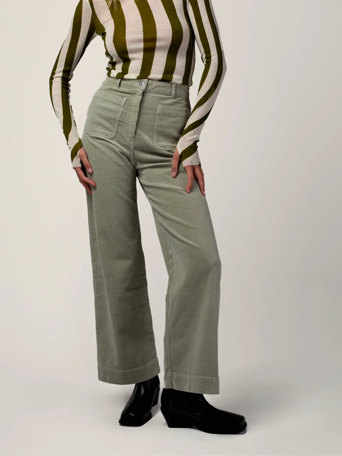 Cotelé Paris Jane pantalon femme sauge velours