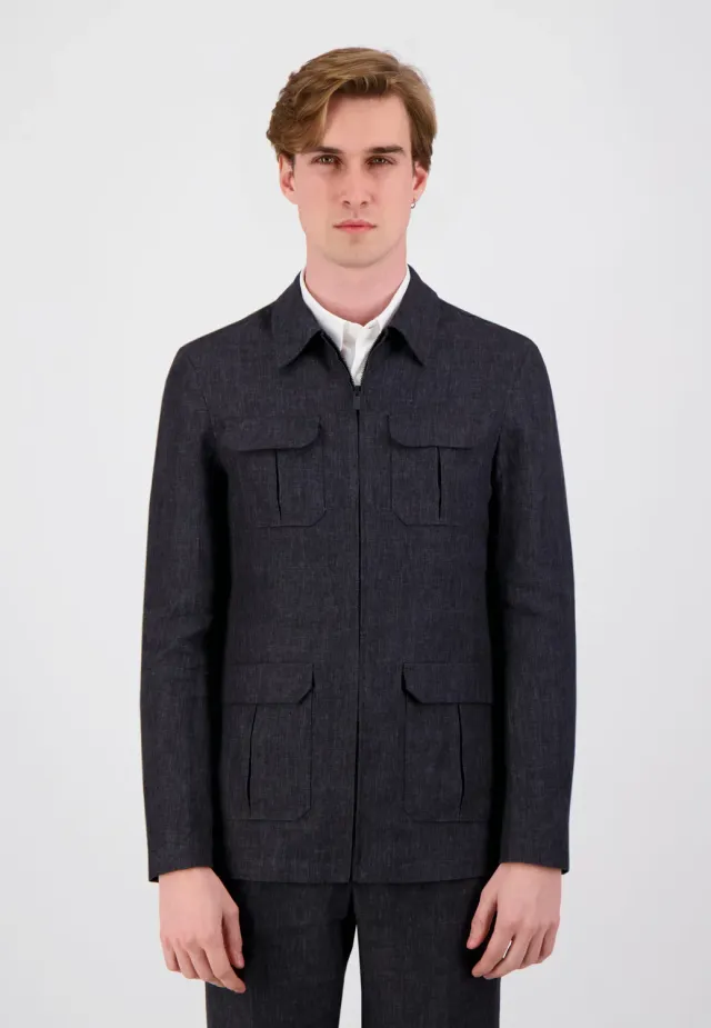 Pierre Talamon Sahara veste lin gris coupe droite