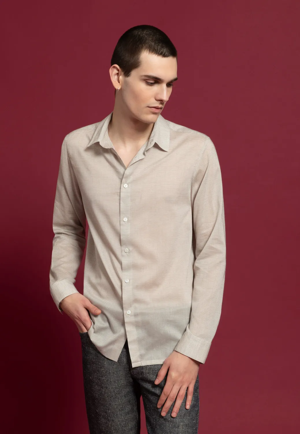 Pierre Talamon chemise voile coton fines rayures