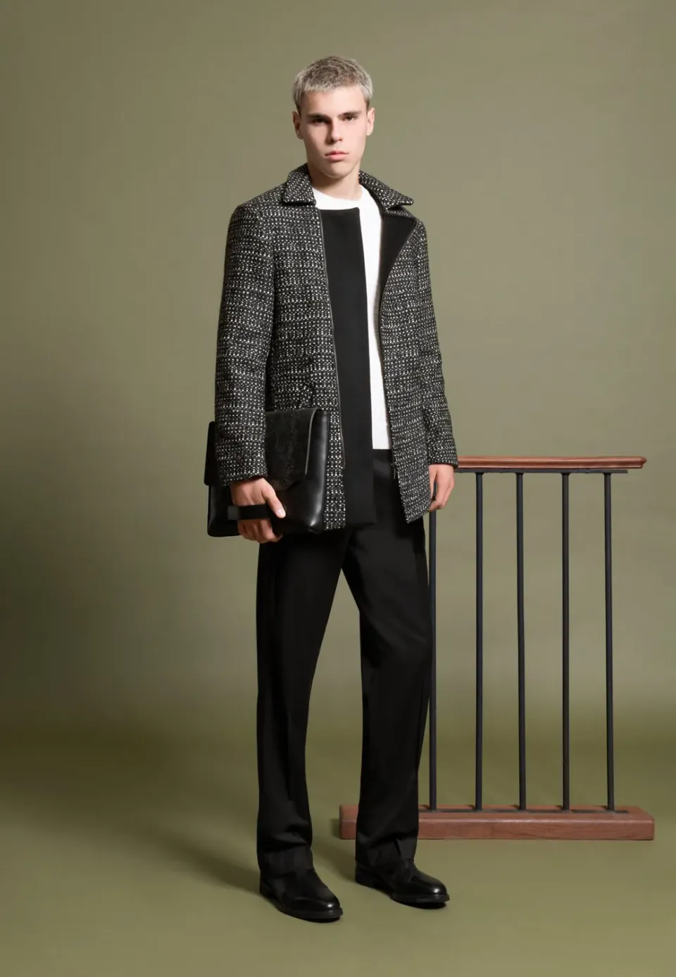 Pierre Talamon manteau court zippé noir blanc laine