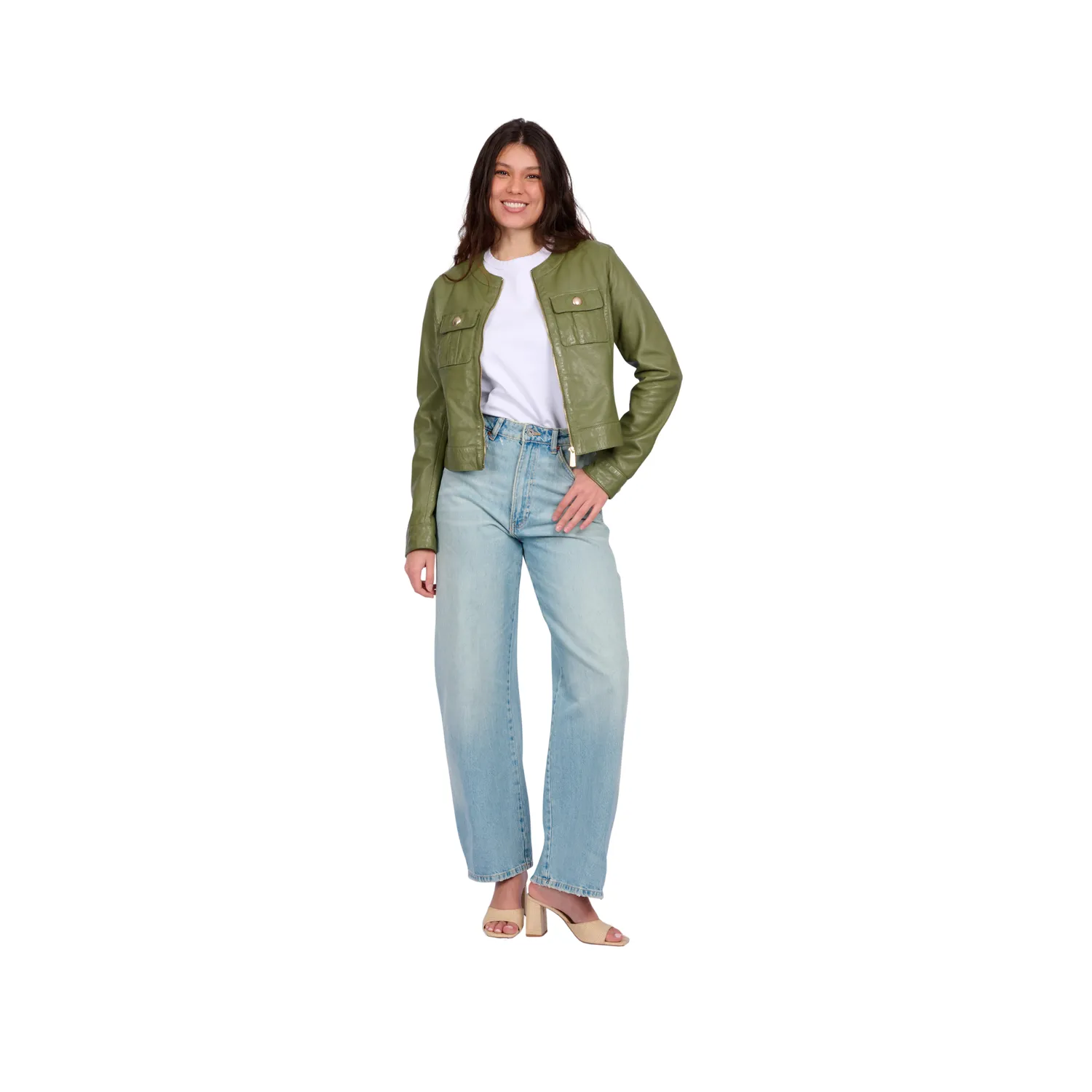 Oakwood Susan 65161 veste cuir kaki clair cintrée