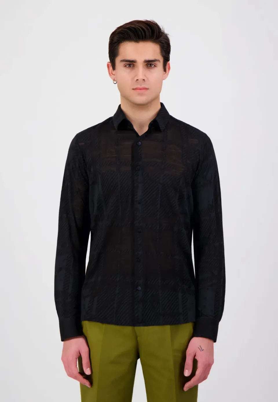 Pierre Talamon Jersey chemise noire coupe droite