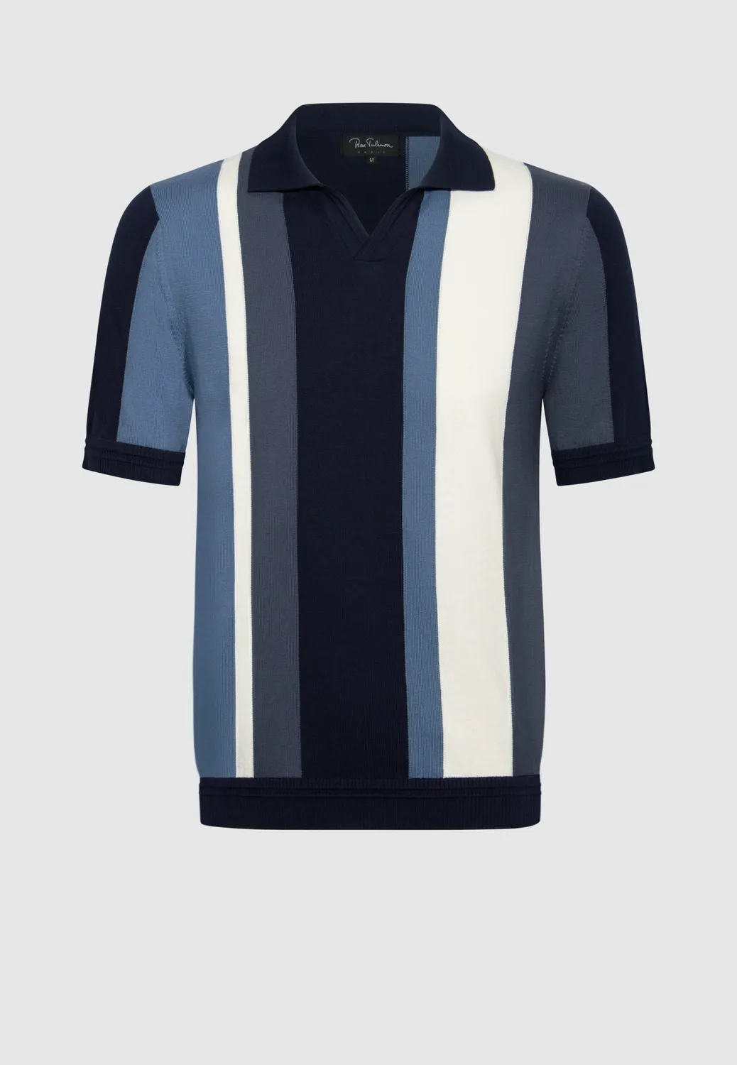 Pierre Talamon polo rayures bleu marine coton