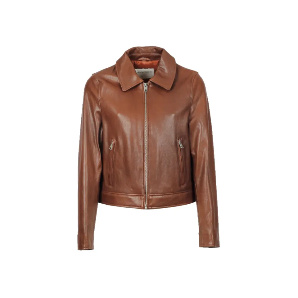 Oakwood Laly blouson cuir cognac col chemise