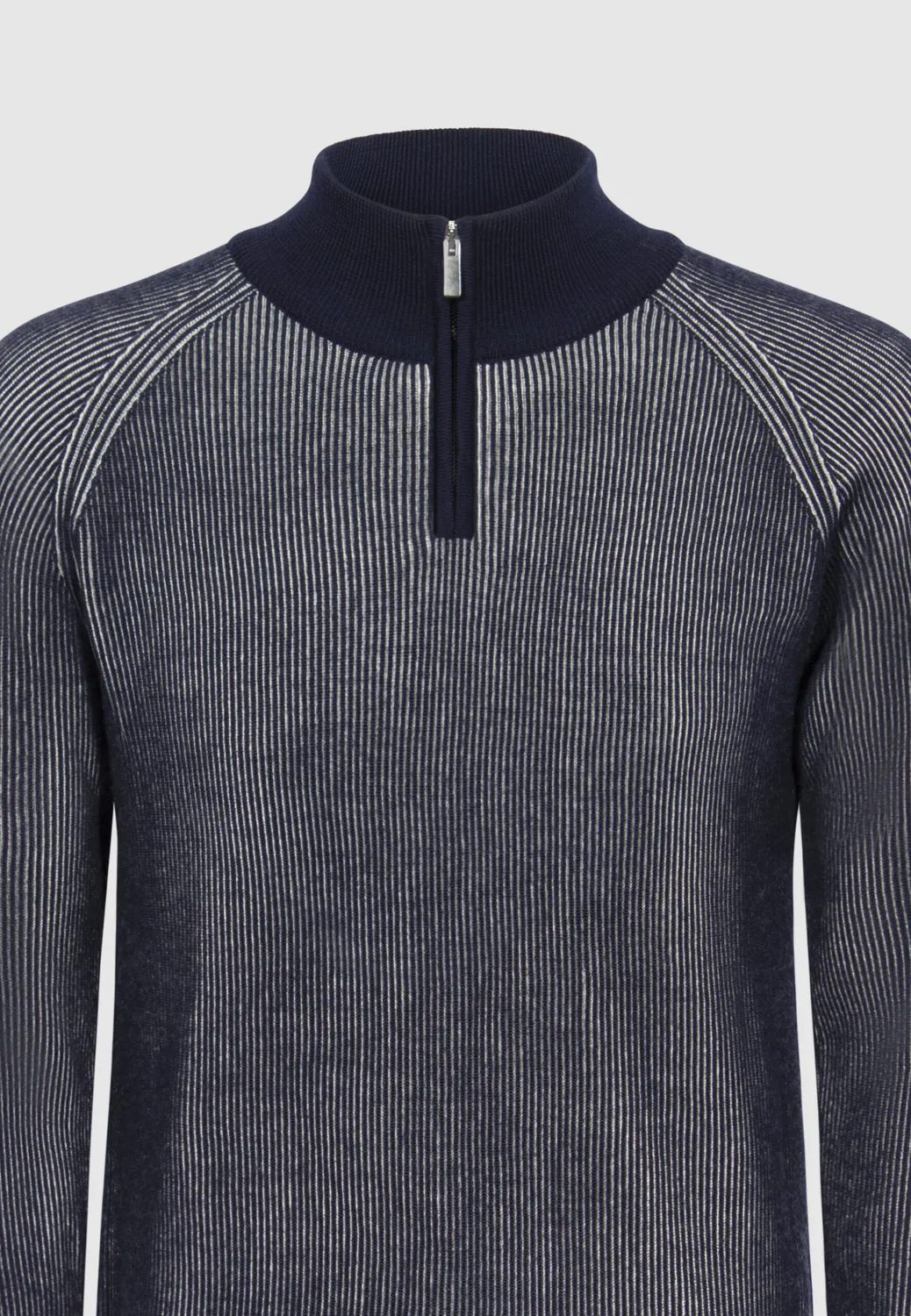 Pierre Talamon pull laine mérinos col zippé marine-blanc