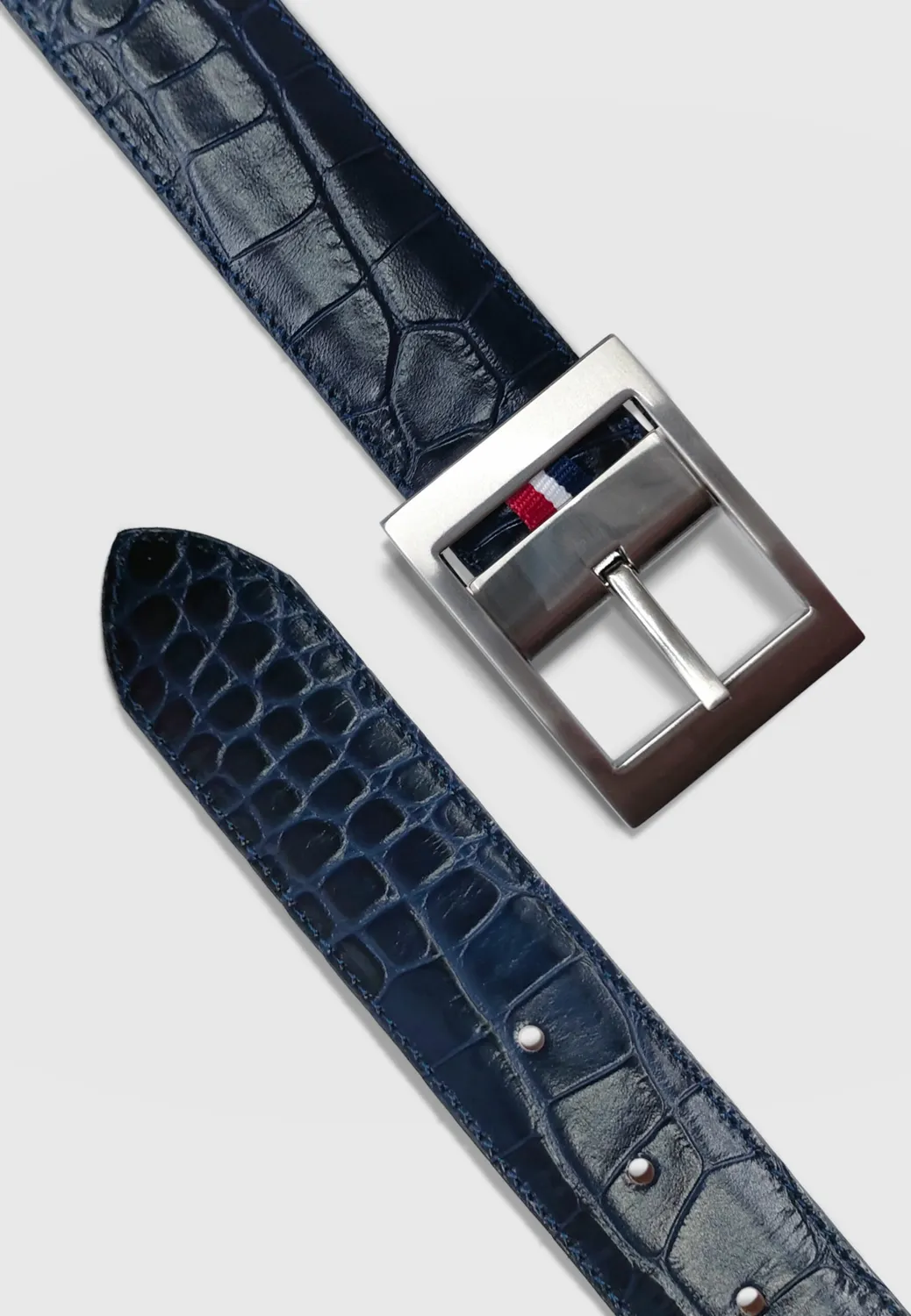 Pierre Talamon Croco ceinture bleue effet cuir