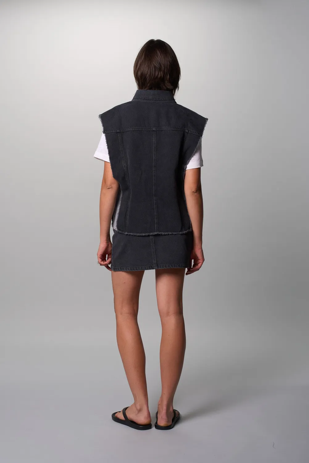 Cotelé Paris Billie veste sans manche anthracite denim coton