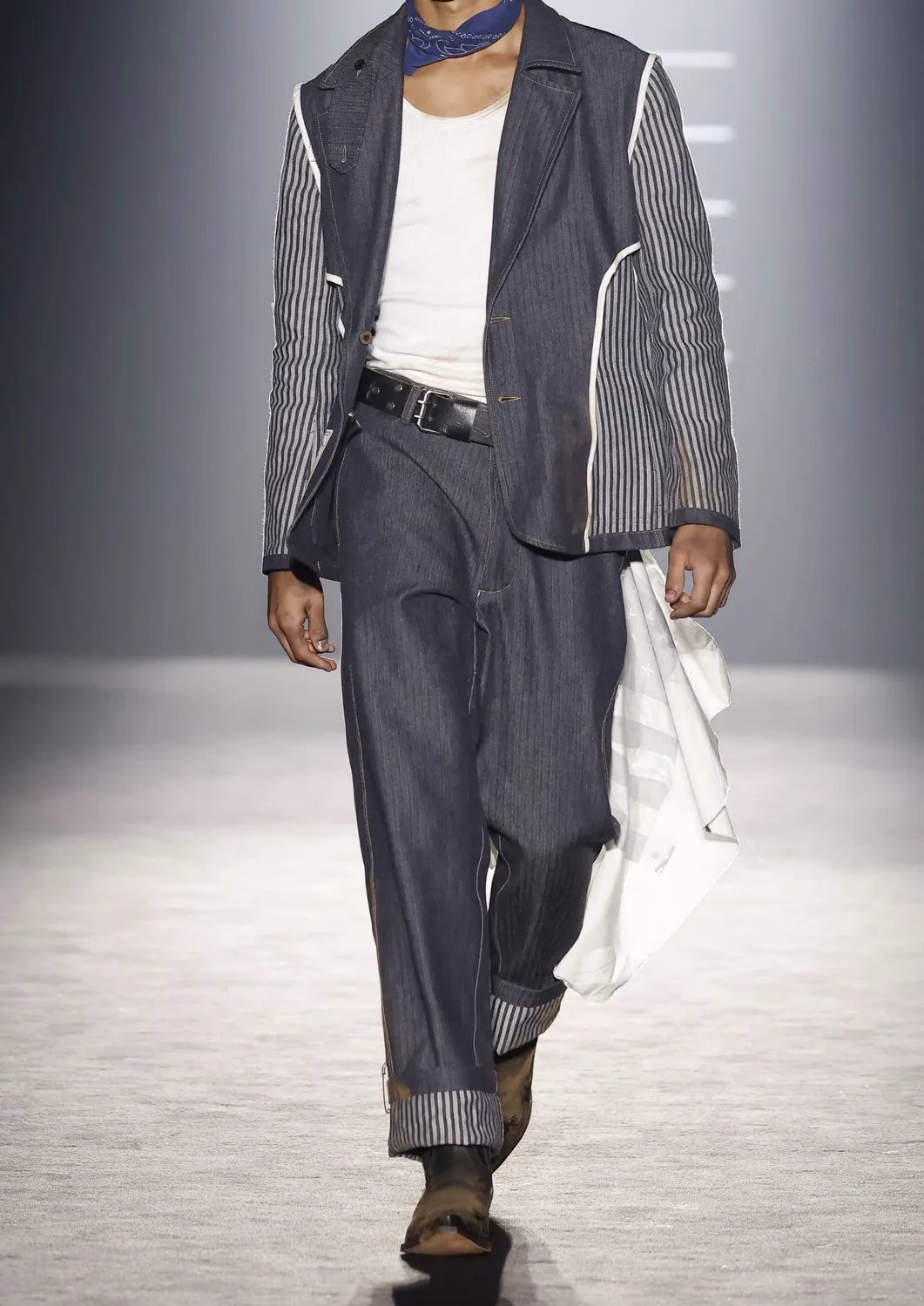 Paolo Leduc Still Working pantalon jean rayé bleu denim