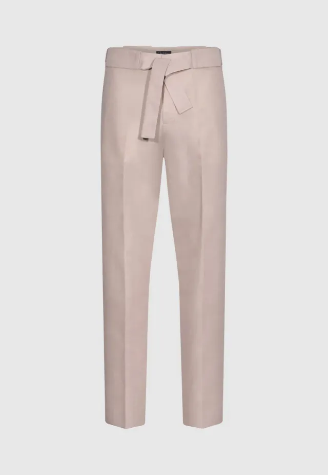 Pierre Talamon pantalon lin rose cendré ceinturé