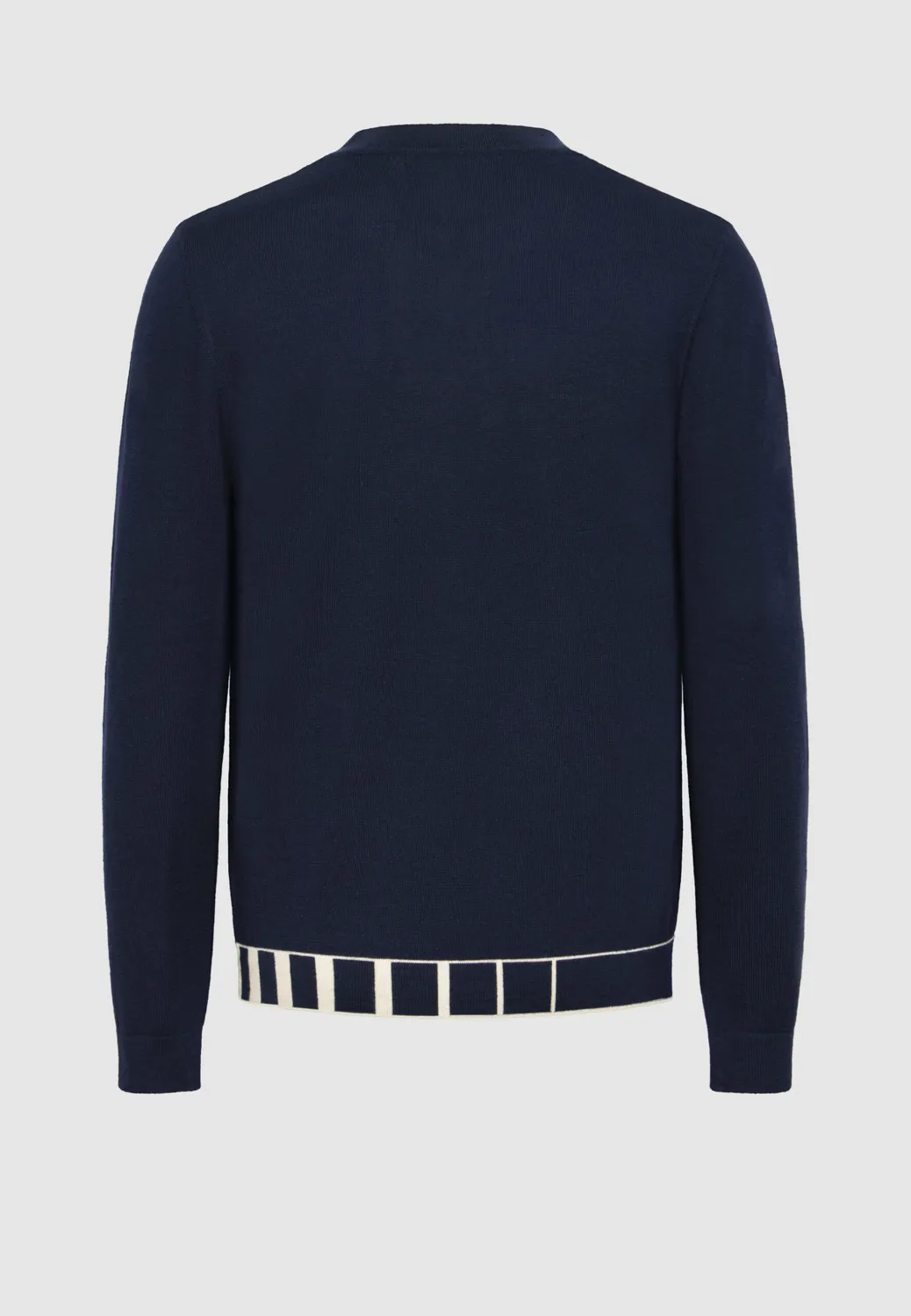 Pierre Talamon pull col V marine motif géométrique