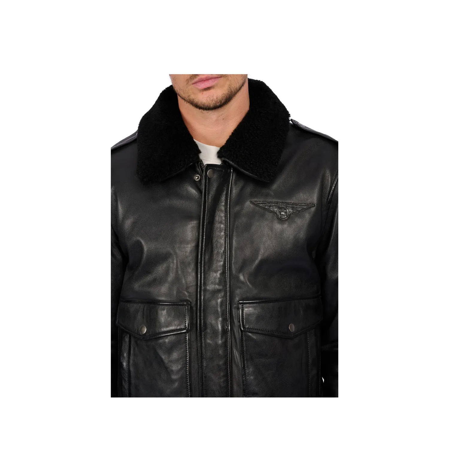Oakwood B12 65177 blouson cuir homme noir col laine