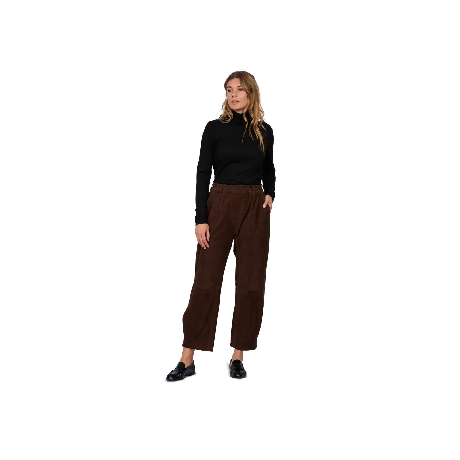 Oakwood Mia 65195 pantalon cuir choco ample