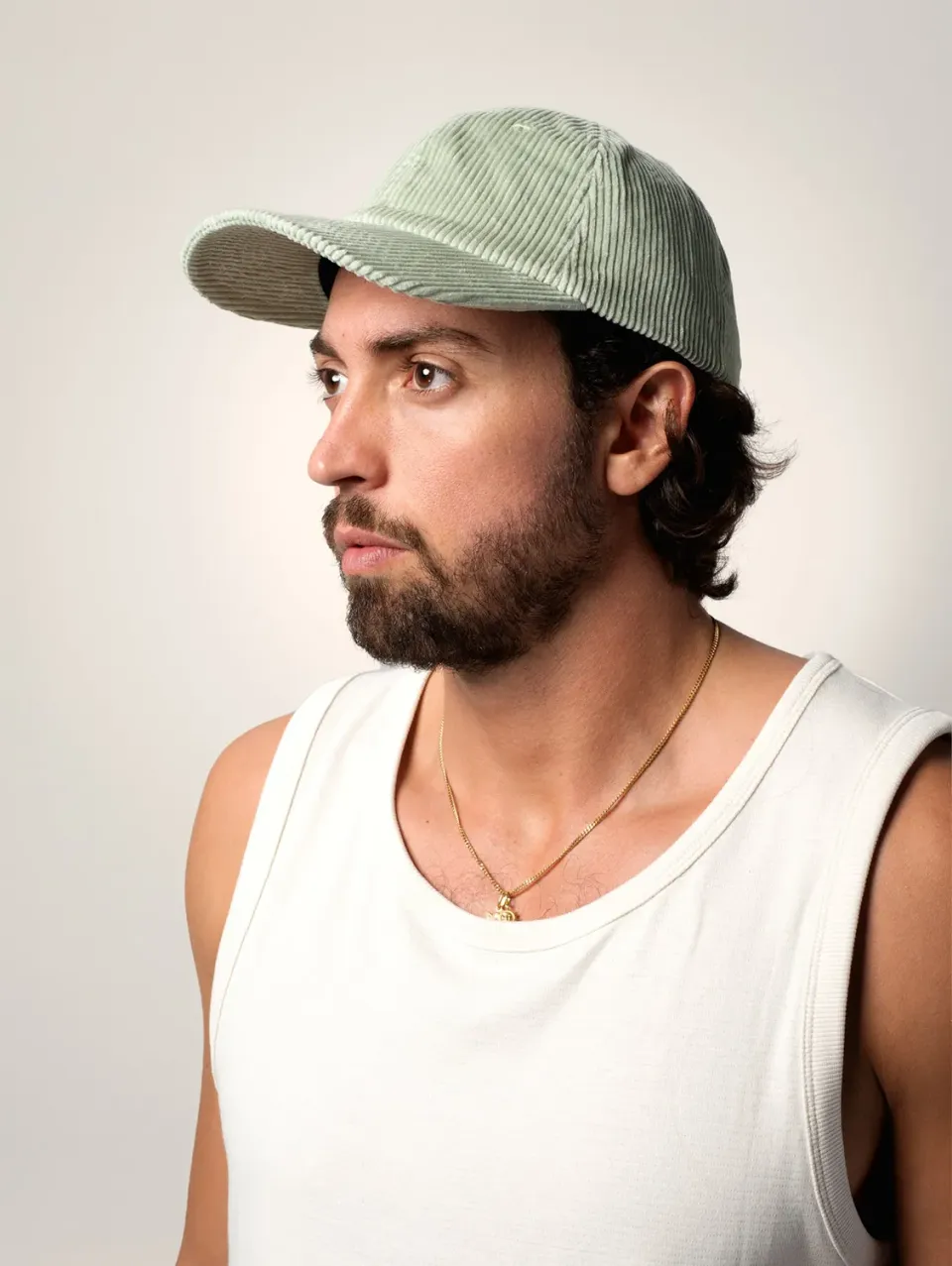 Cotelé Paris casquette velours vert pastel coton