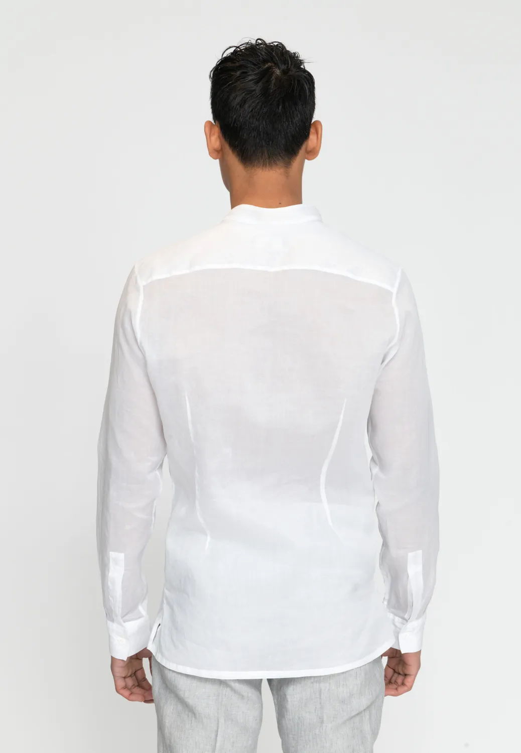 Pierre Talamon Chemise Mao Blanche Effet Froissé