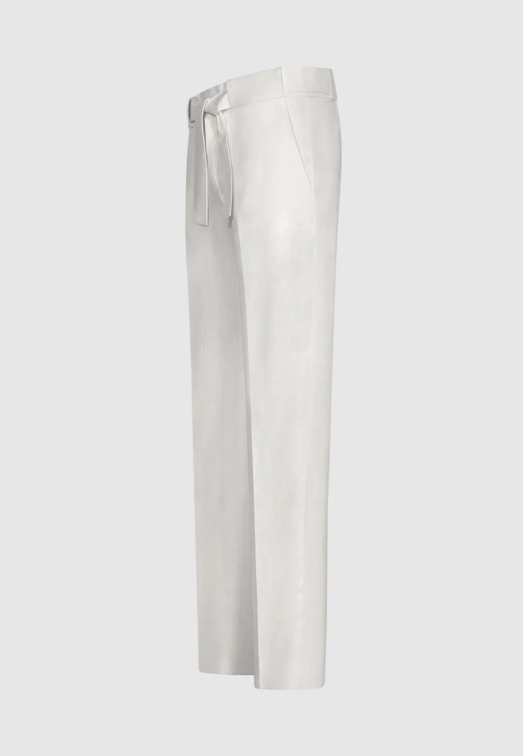Pierre Talamon pantalon lin blanc ceinturé fuselé