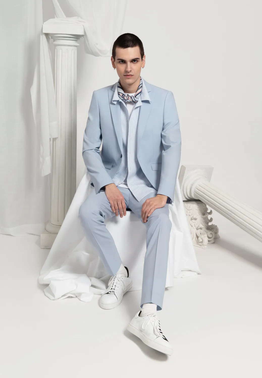 Pierre Talamon Costume bleu ciel laine 2 pièces