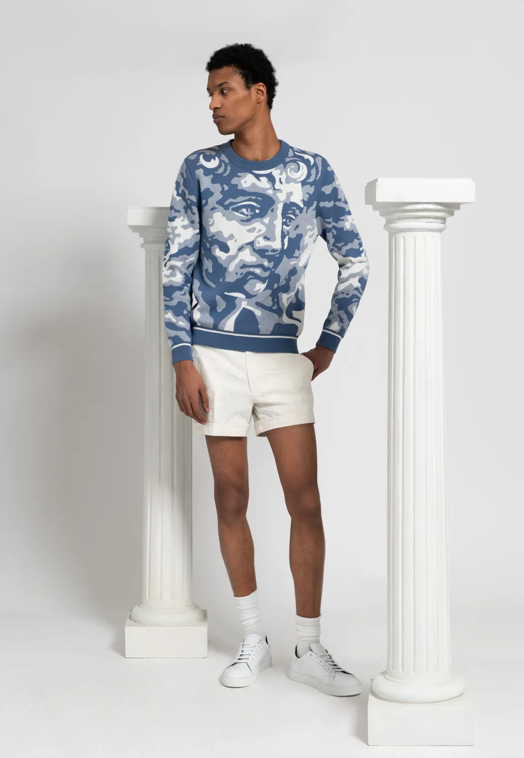 Pierre Talamon short blanc motif floral stretch