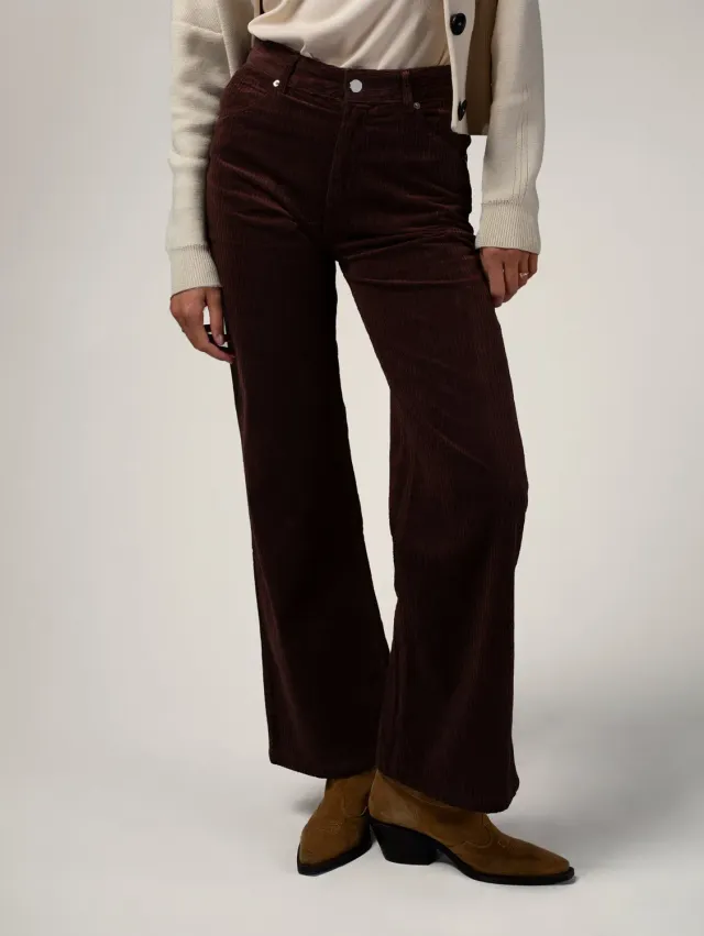 Cotelé Paris pantalon Flare chocolat femme velours bio
