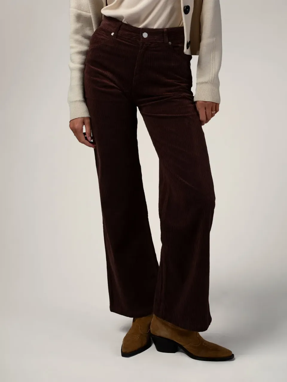 Cotelé Paris pantalon Flare chocolat femme velours bio