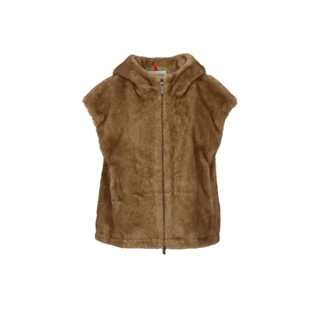 Oakwood Vesuve 65296 gilet taupe fausse fourrure capuche