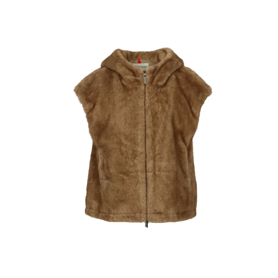 Oakwood Vesuve 65296 gilet taupe fausse fourrure capuche