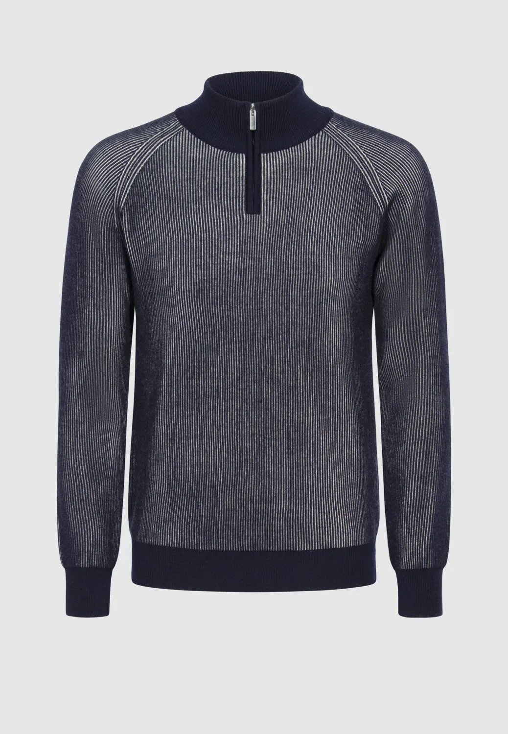 Pierre Talamon pull laine mérinos col zippé marine-blanc