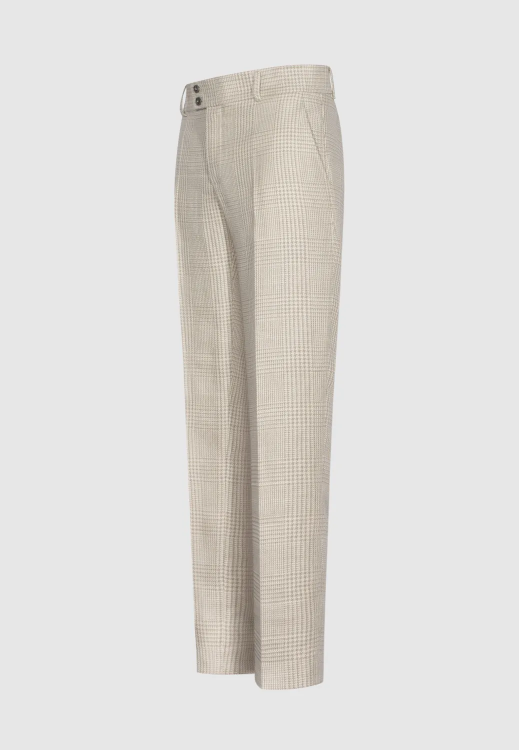 Pierre Talamon Prince de Galles pantalon beige lin et soie