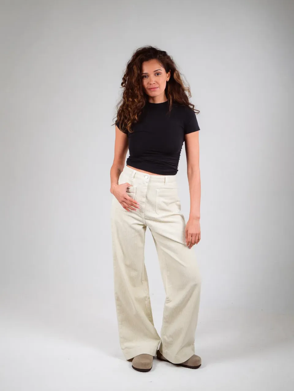Cotelé Paris Jane Silver Green pantalon velours
