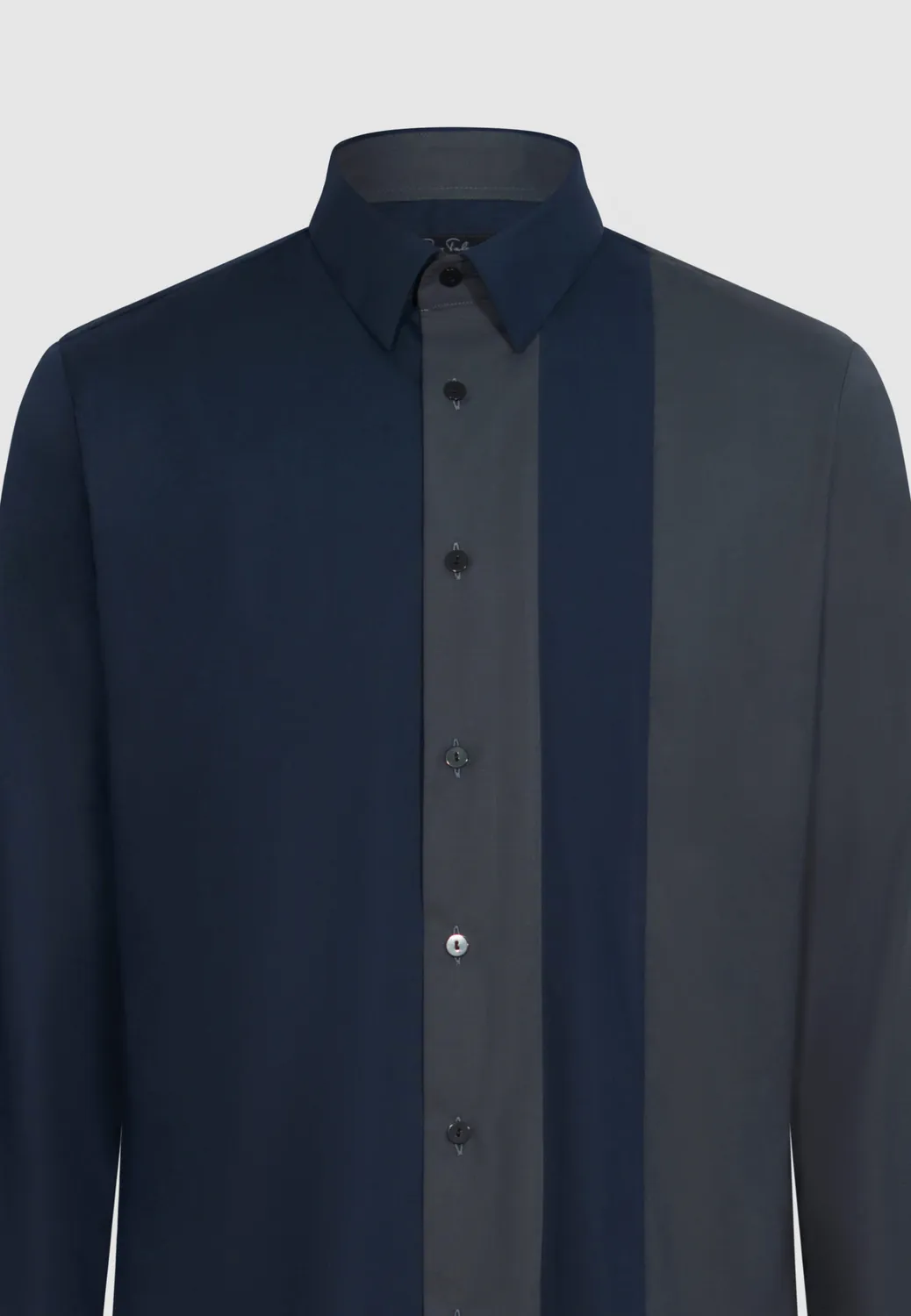 Pierre Talamon chemise empiècements gris bleu coton