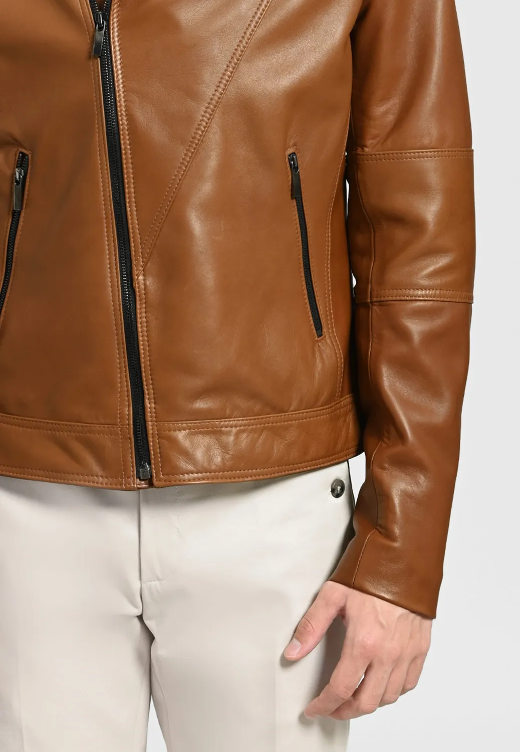 Pierre Talamon Camel perfecto cuir camel zippé