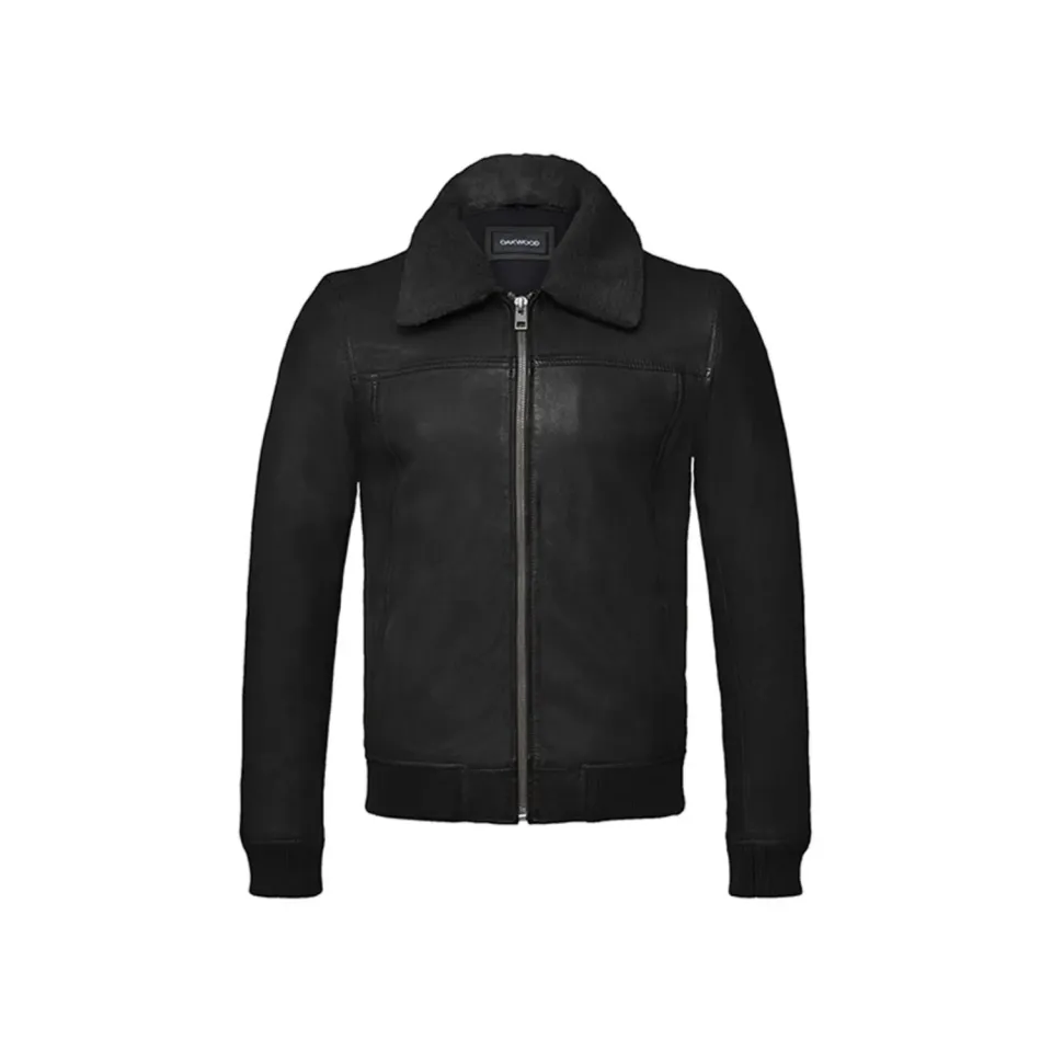 Oakwood Trader 64383 blouson cuir noir col fourrure