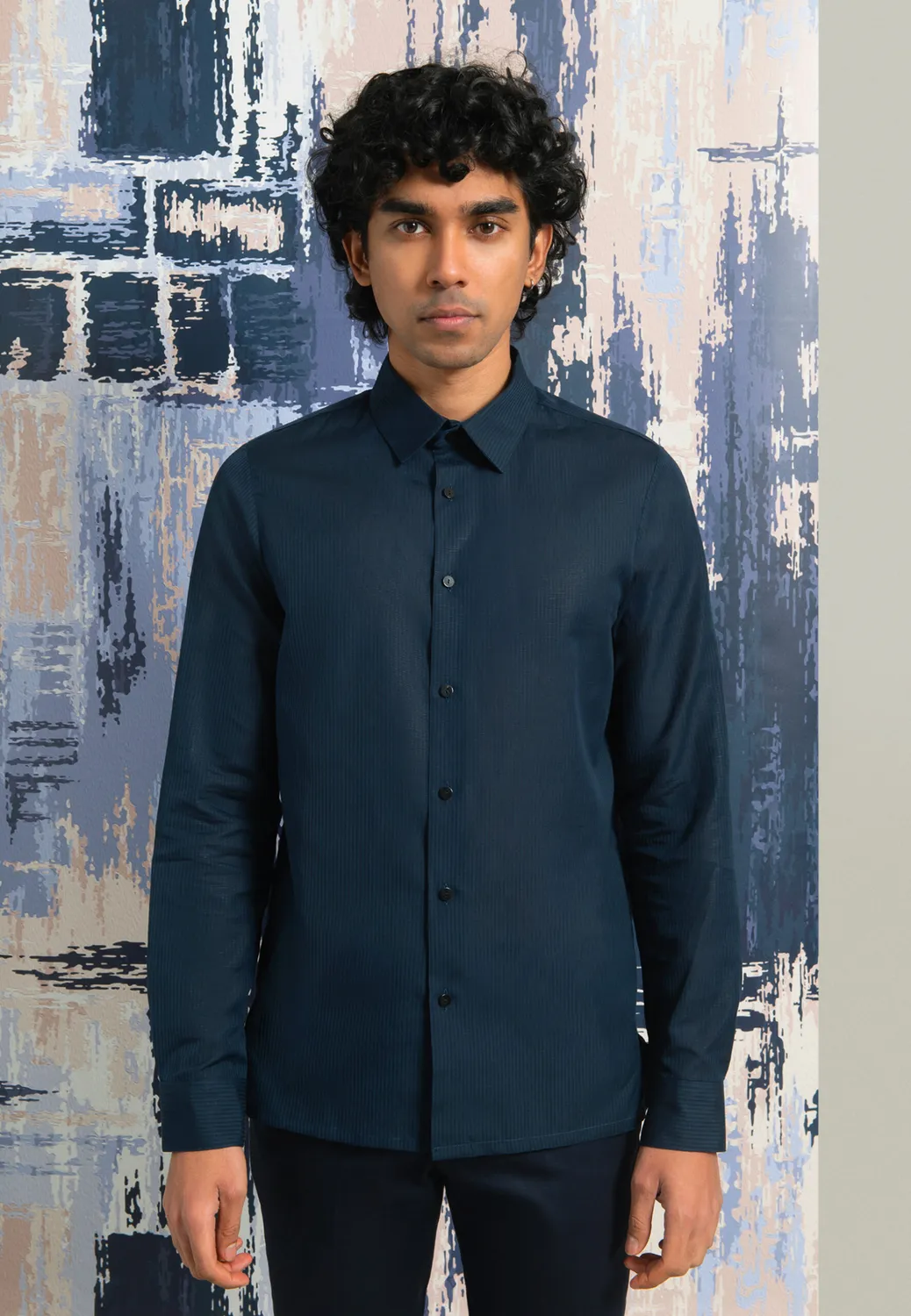 Pierre Talamon Navy chemise rayures homme manches longues