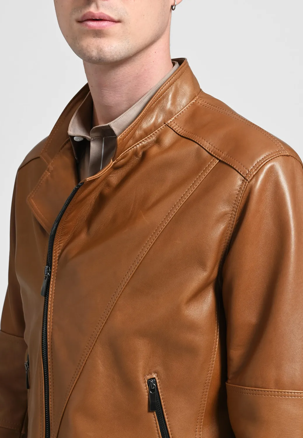 Pierre Talamon Camel perfecto cuir camel zippé