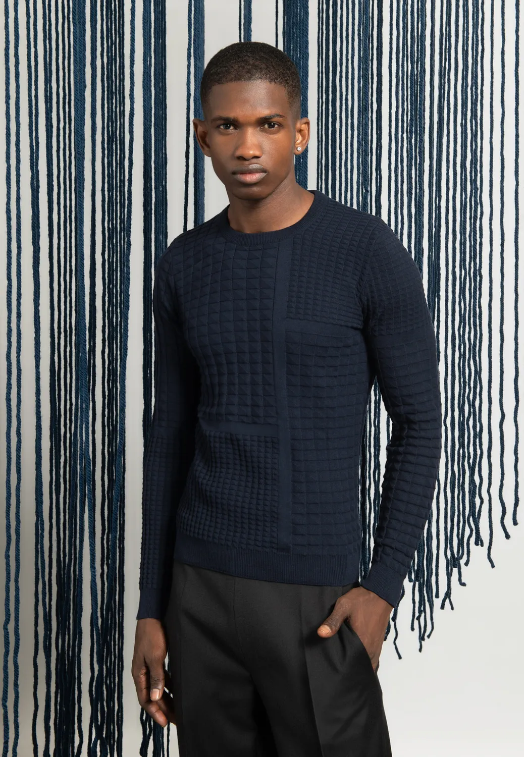 Pierre Talamon Fancy Mond pull navy fantaisie
