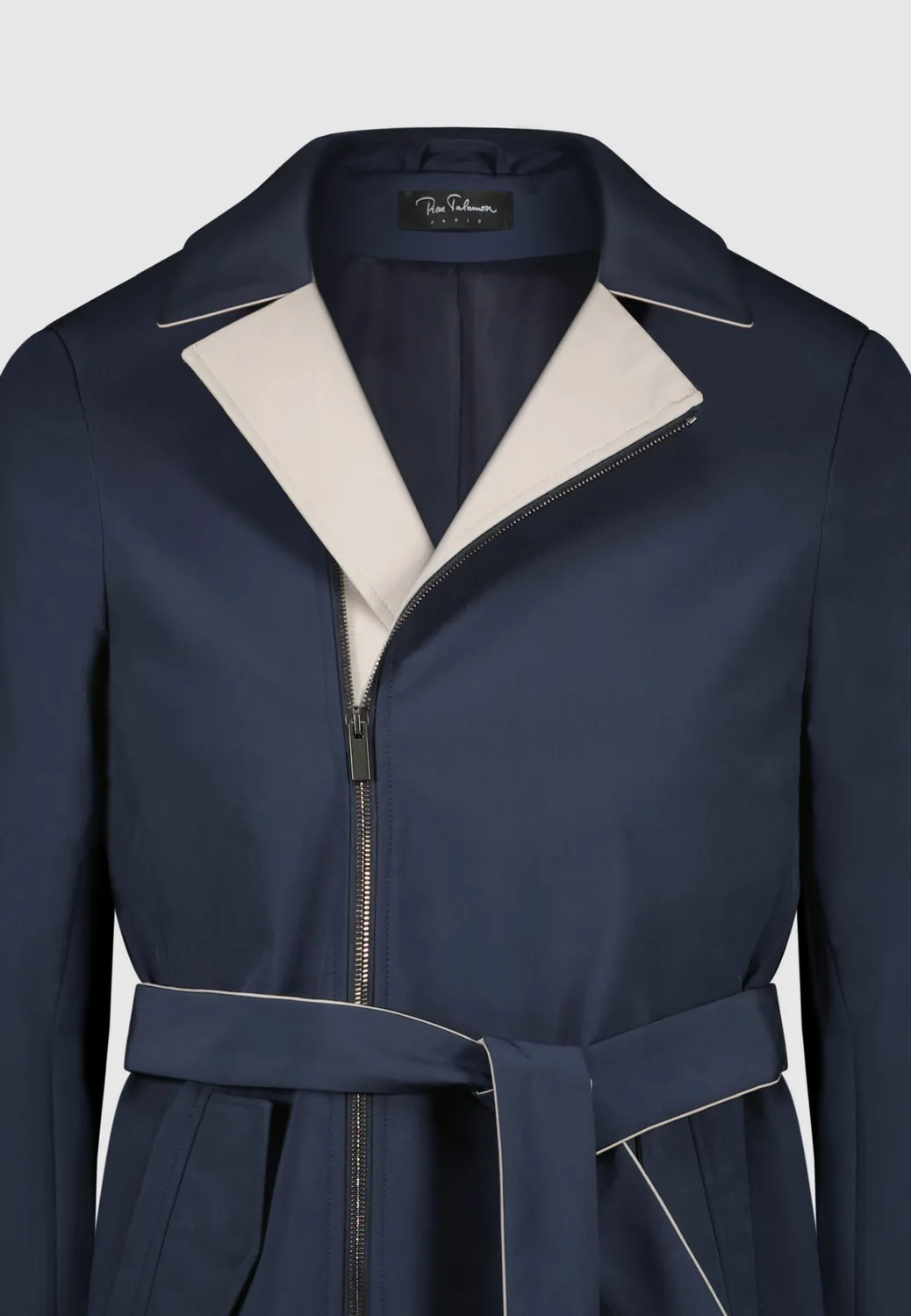 Pierre Talamon Kerin trench bleu gris droit