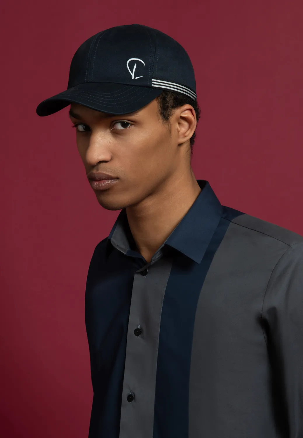 Pierre Talamon chemise empiècements gris bleu coton